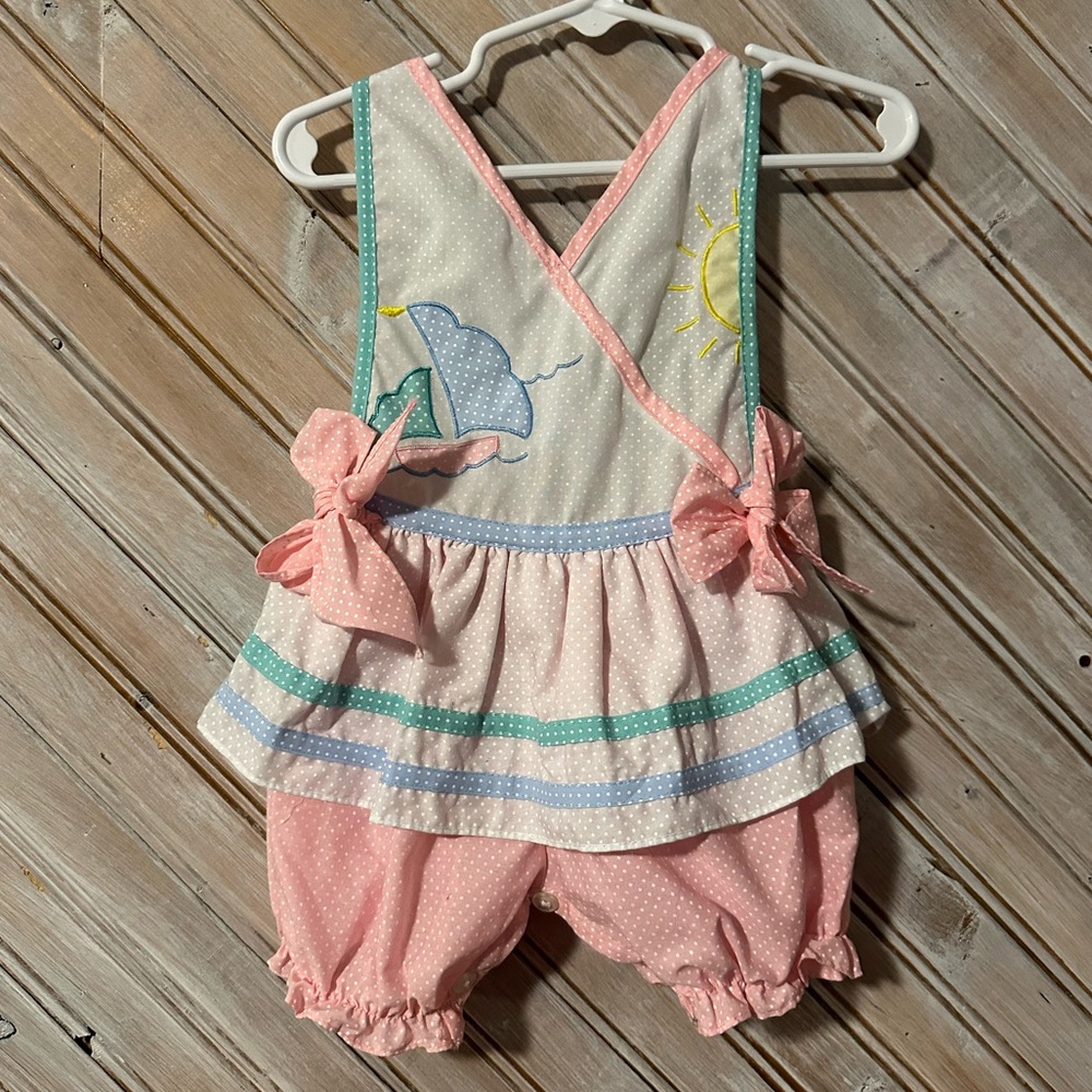 Vintage Colourful Pastel Onesie Jumper Bows Dress & Bloomers